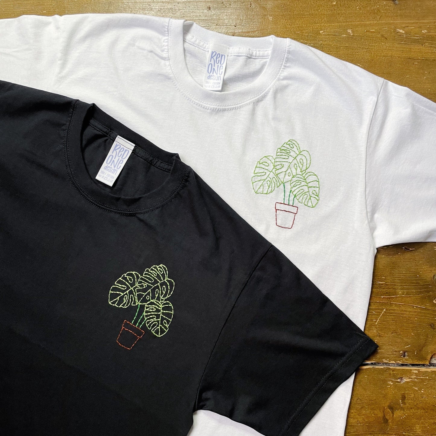 Hand Embroidered Potted Monstera Plant T-Shirt