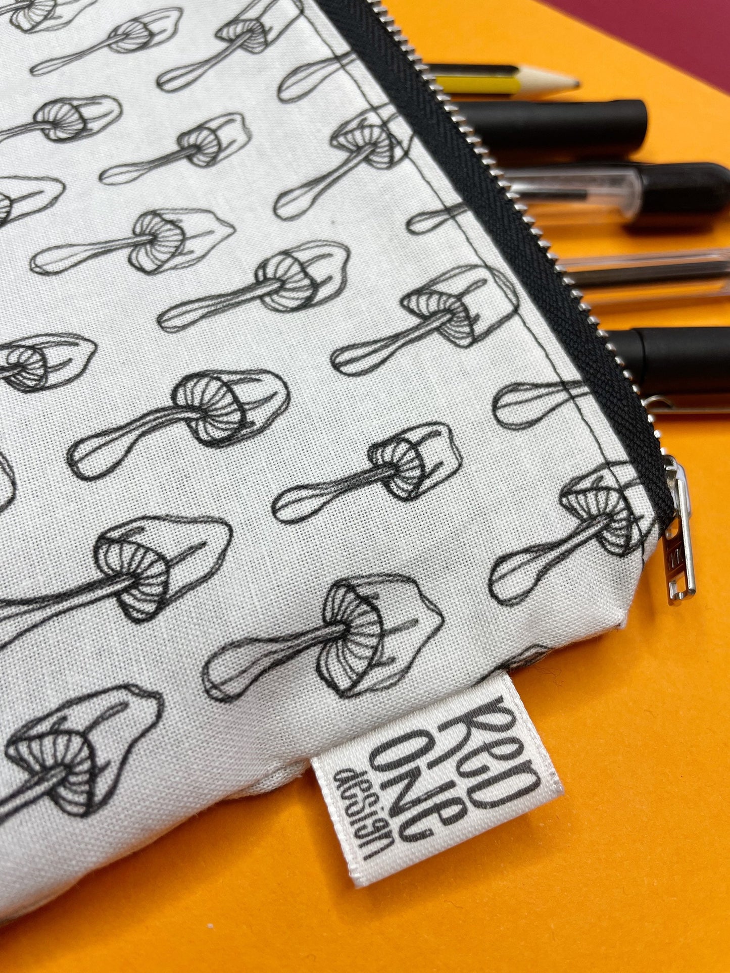 White Mushroom Handmade Zip Pouch