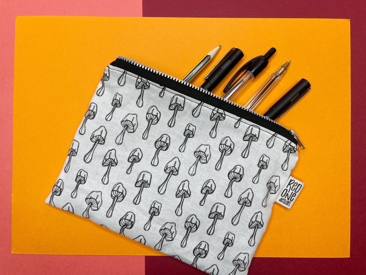 White Mushroom Handmade Zip Pouch