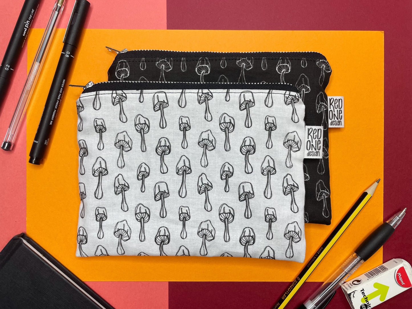 White Mushroom Handmade Zip Pouch