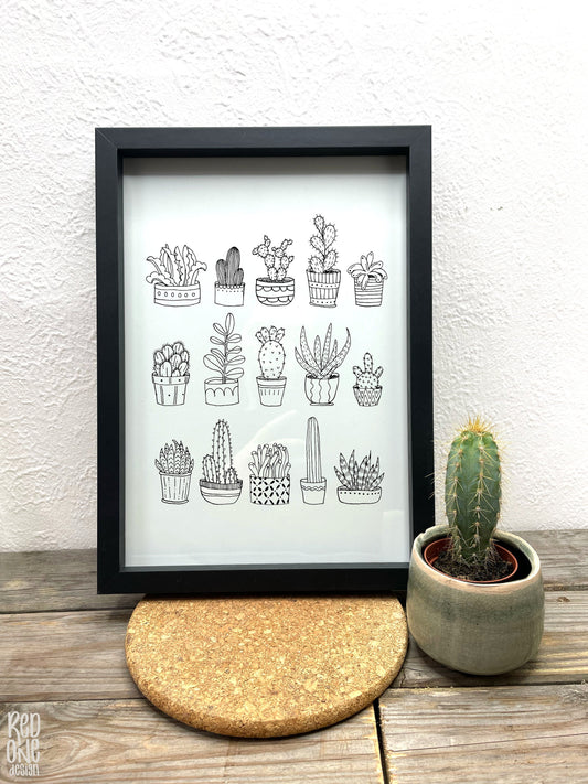 Houseplants Linear Art Print | Cacti Succulent Wallart Decor Home