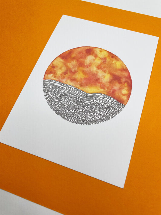 Sunset Watercolour Line Artwork Wallart Decor Home