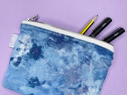 Handmade Ice Dye Zip Pouch | Blue Pencil Case | Ice Dyed Make-up Pouch