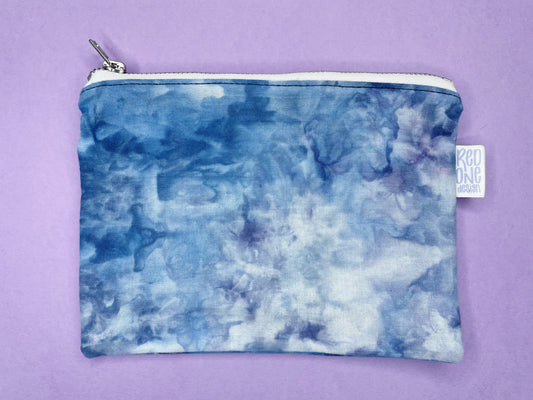 Handmade Ice Dye Zip Pouch | Blue Pencil Case | Ice Dyed Make-up Pouch