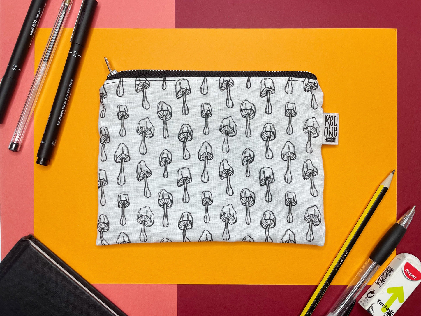 White Mushroom Handmade Zip Pouch