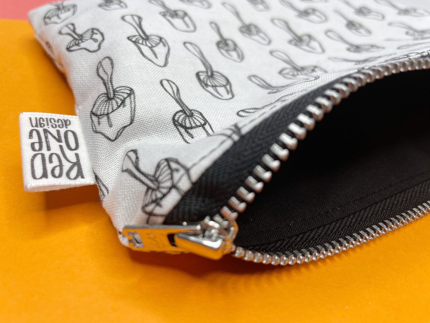 White Mushroom Handmade Zip Pouch