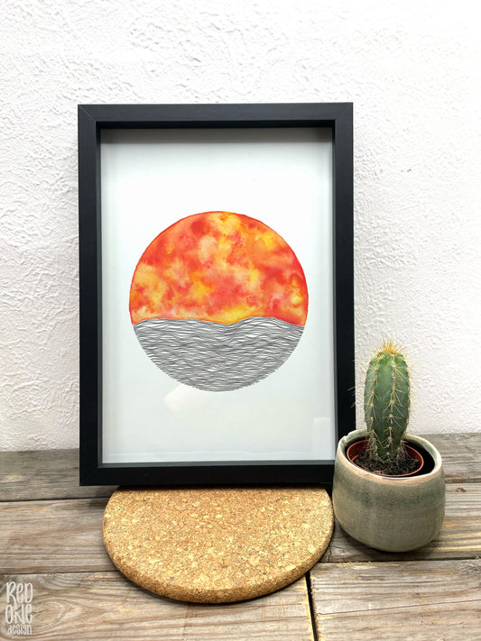 Sunset Watercolour Line Artwork Wallart Decor Home