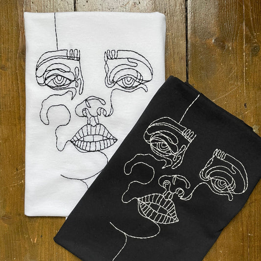 Hand Embroidered Abstract Face T-Shirt