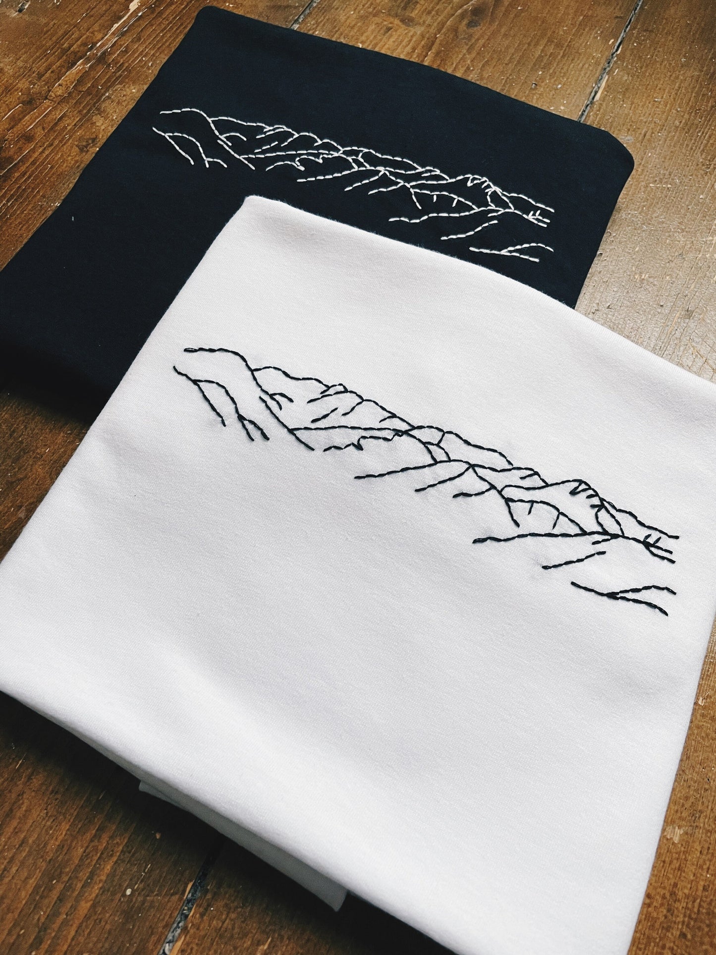Mountain Lineart Hand Embroidered T-Shirt