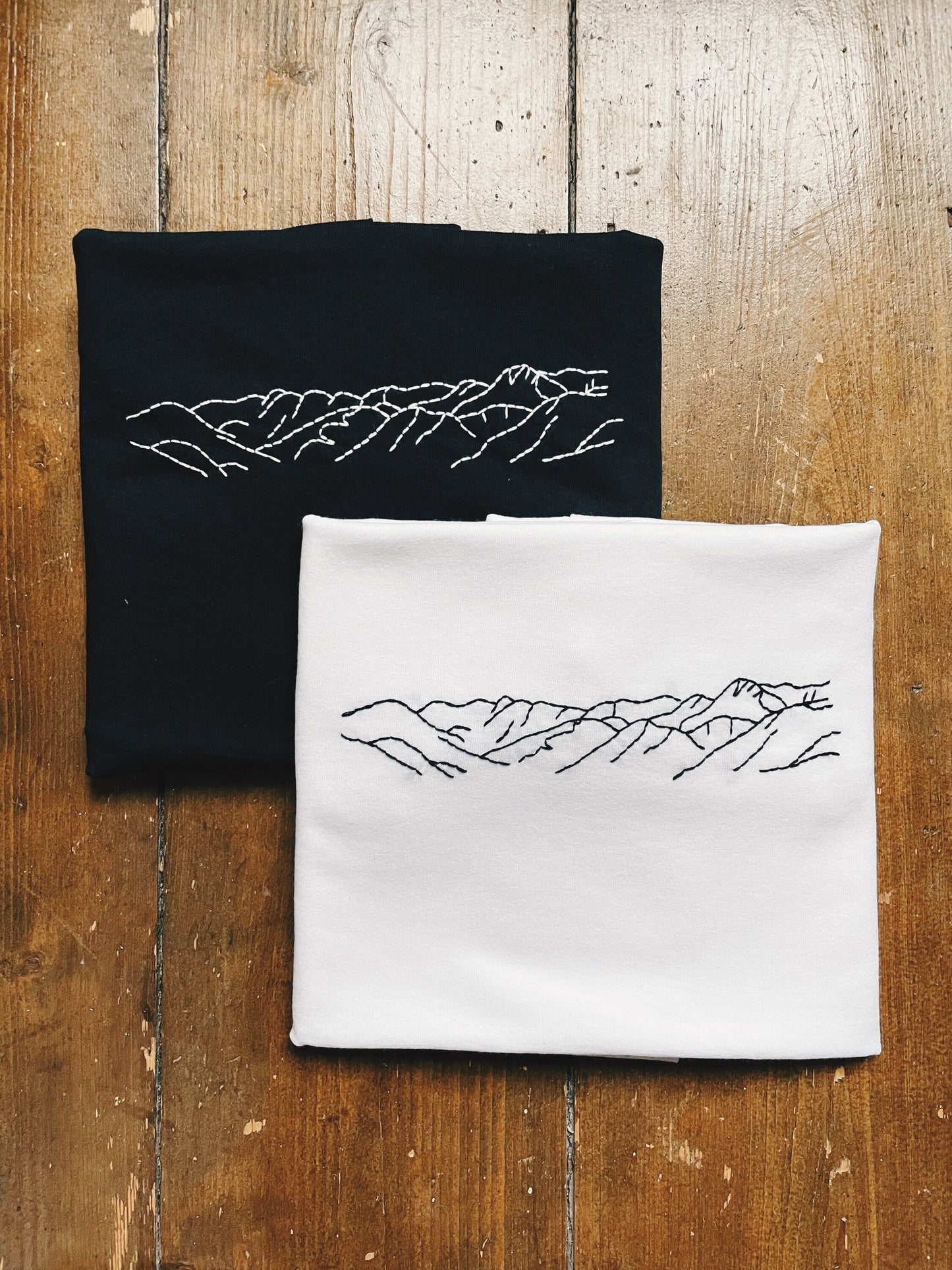 Mountain Lineart Hand Embroidered T-Shirt