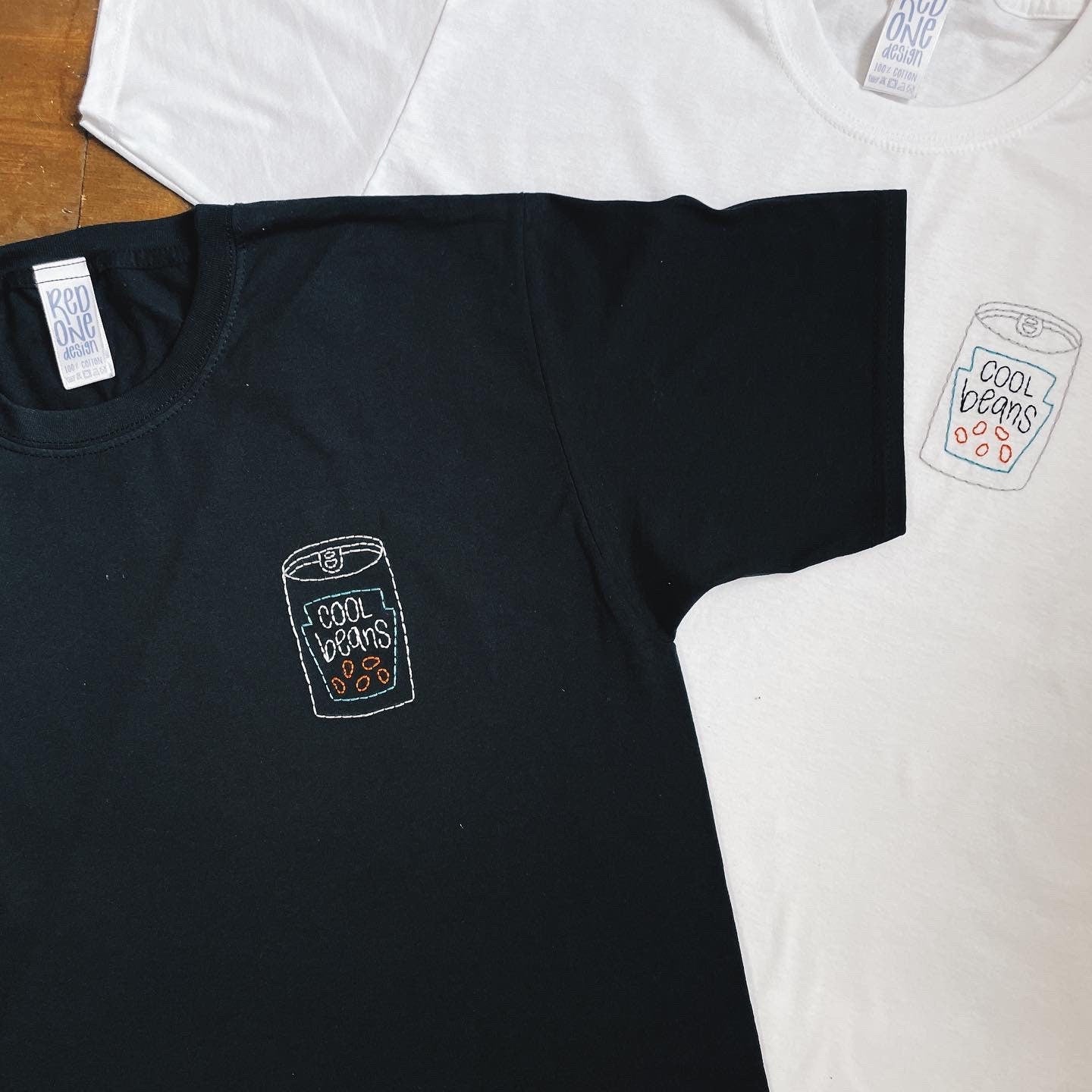 Cool Beans - Hand Embroidered Unisex T-Shirt