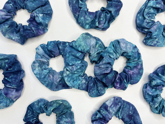 Ocean Blue Ice Dye Handmade Cotton Scrunchies