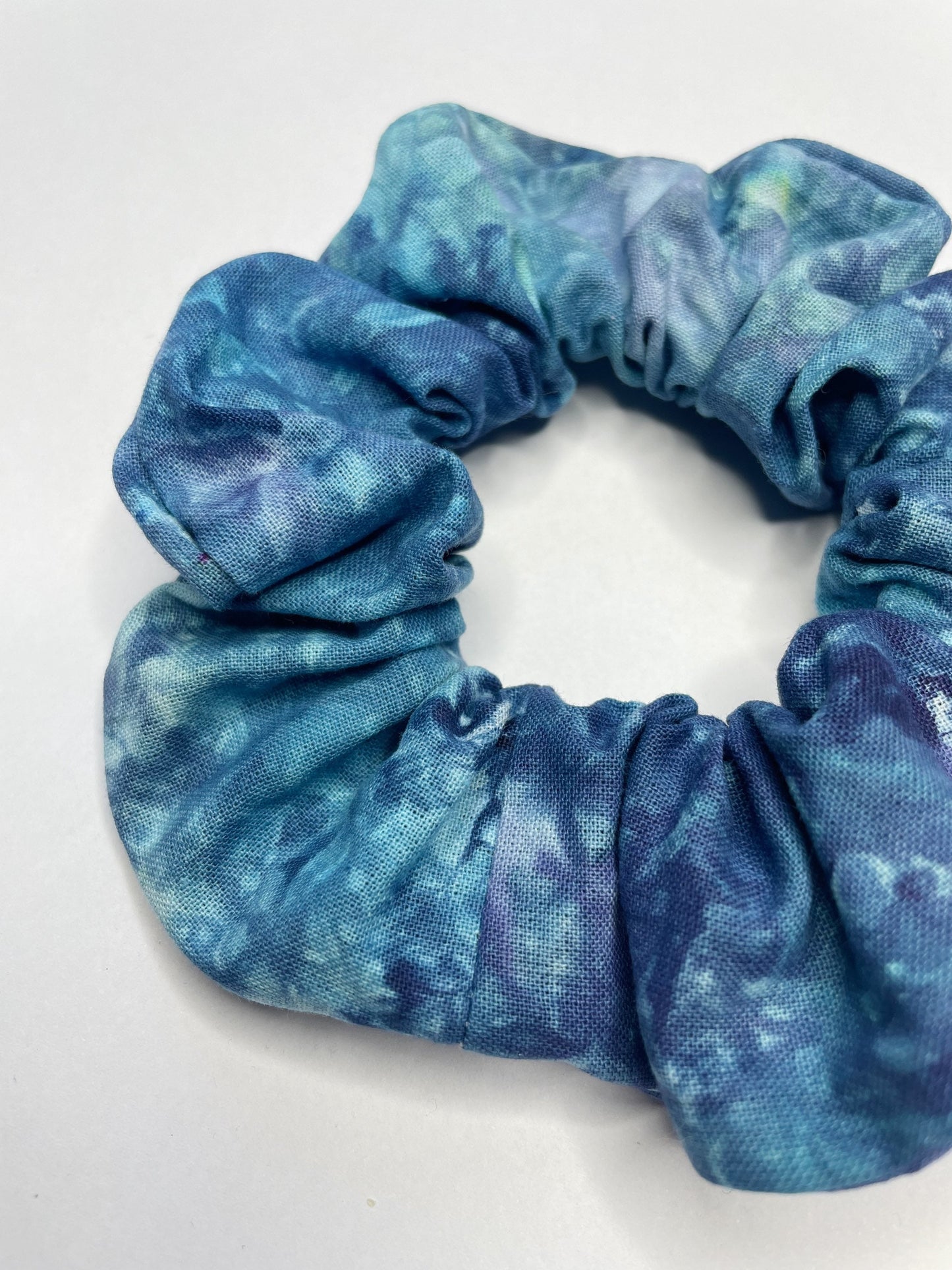 Ocean Blue Ice Dye Handmade Cotton Scrunchies
