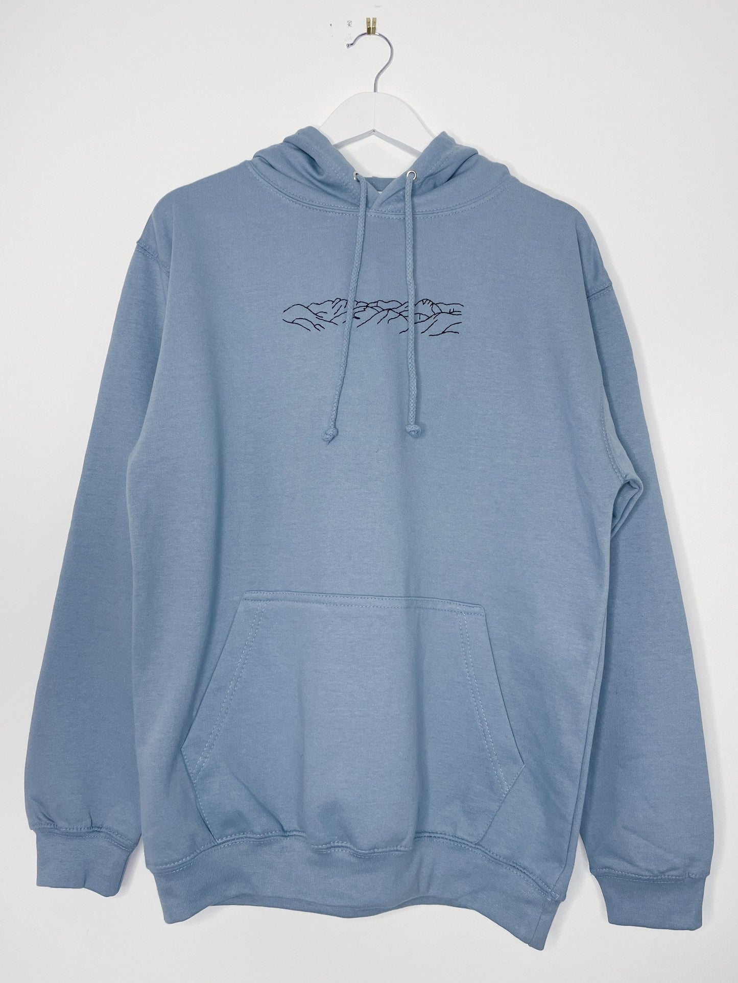 Mountain Hand Embroidered Sky Blue Unisex Pullover Hoodie