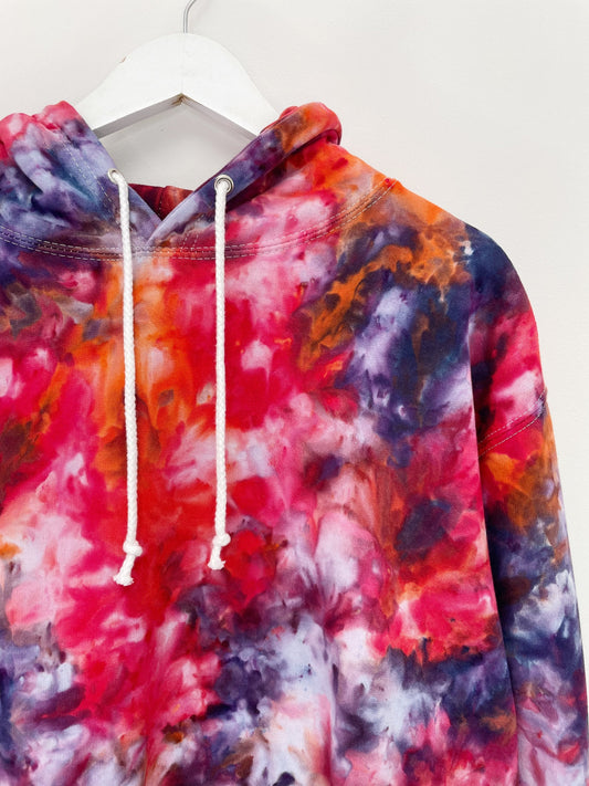 L | Ice Dye Red Galaxy Hand Dyed Pullover Hoodie