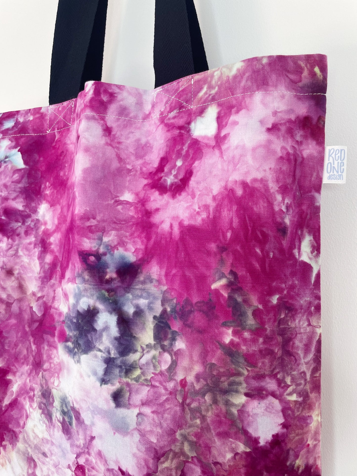 Pink Ice Dye Handmade Tote Bag | Re-useable Cotton Ice Tie Dye Bag