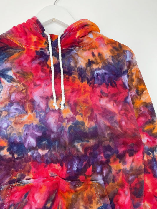 S | Ice Dye Red Galaxy Hand Dyed Pullover Hoodie