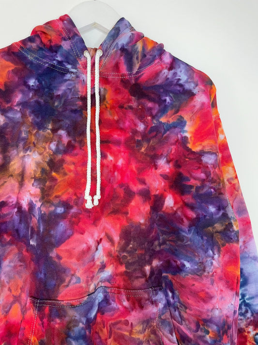M | Ice Dye Red Galaxy Hand Dyed Pullover Hoodie