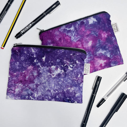 Handmade Ice Dye Zip Pouch | Purple Pencil Case | Ice Dyed Make-up Pouch