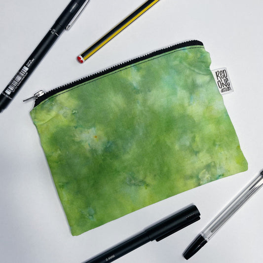 Handmade Ice Dyed Zip Pouch | Green Pencil Case | Ice Dyed Make-up Pouch