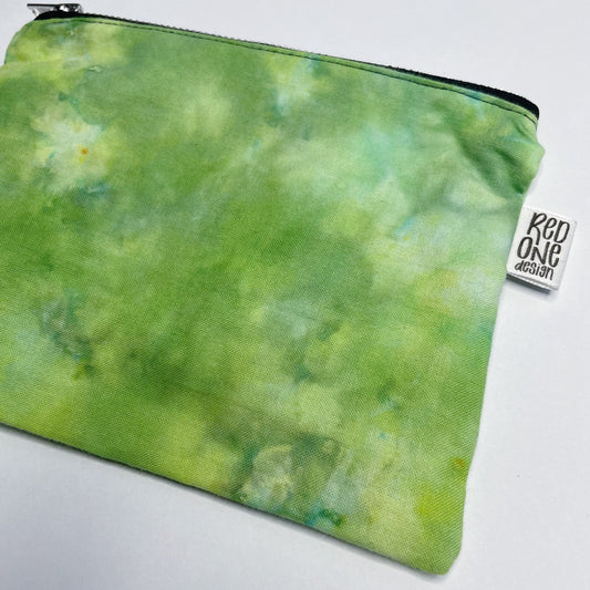 Handmade Ice Dyed Zip Pouch | Green Pencil Case | Ice Dyed Make-up Pouch