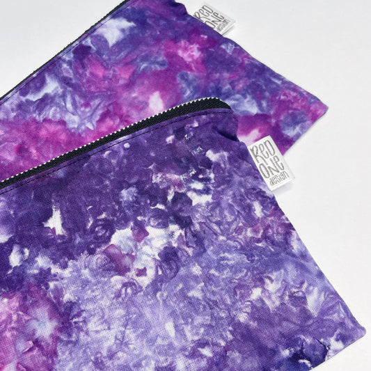 Handmade Ice Dye Zip Pouch | Purple Pencil Case | Ice Dyed Make-up Pouch