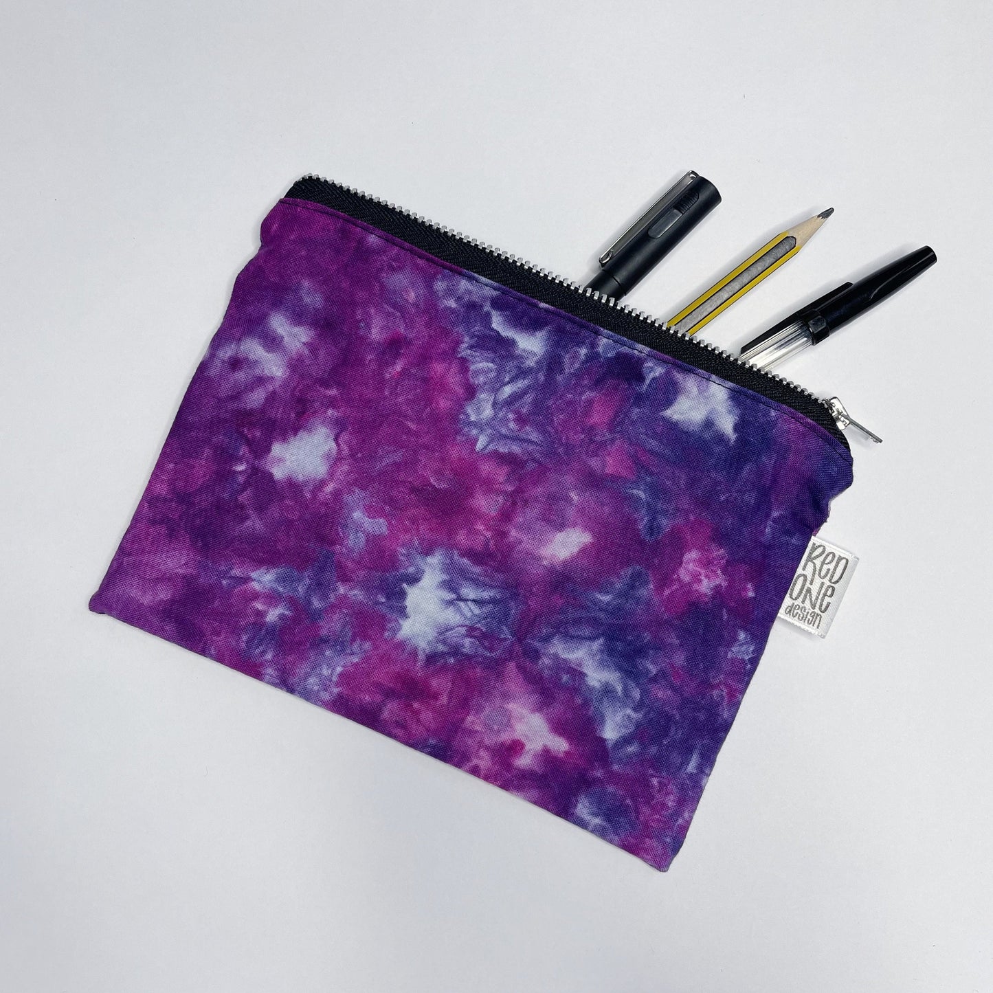 Handmade Ice Dye Zip Pouch | Purple Pencil Case | Ice Dyed Make-up Pouch