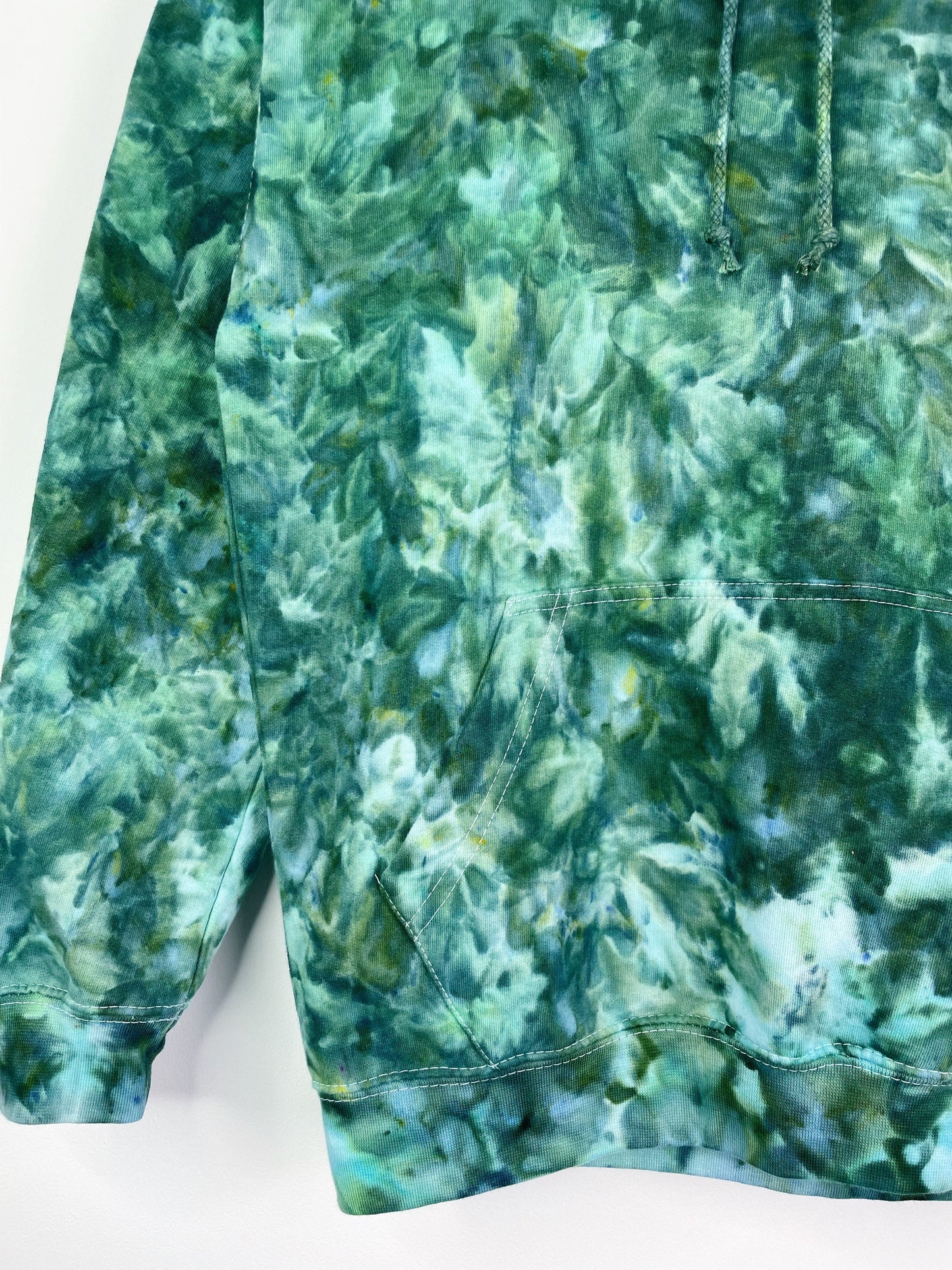 XS | Ice Dye Dark Green Hand Dyed Pullover Hoodie