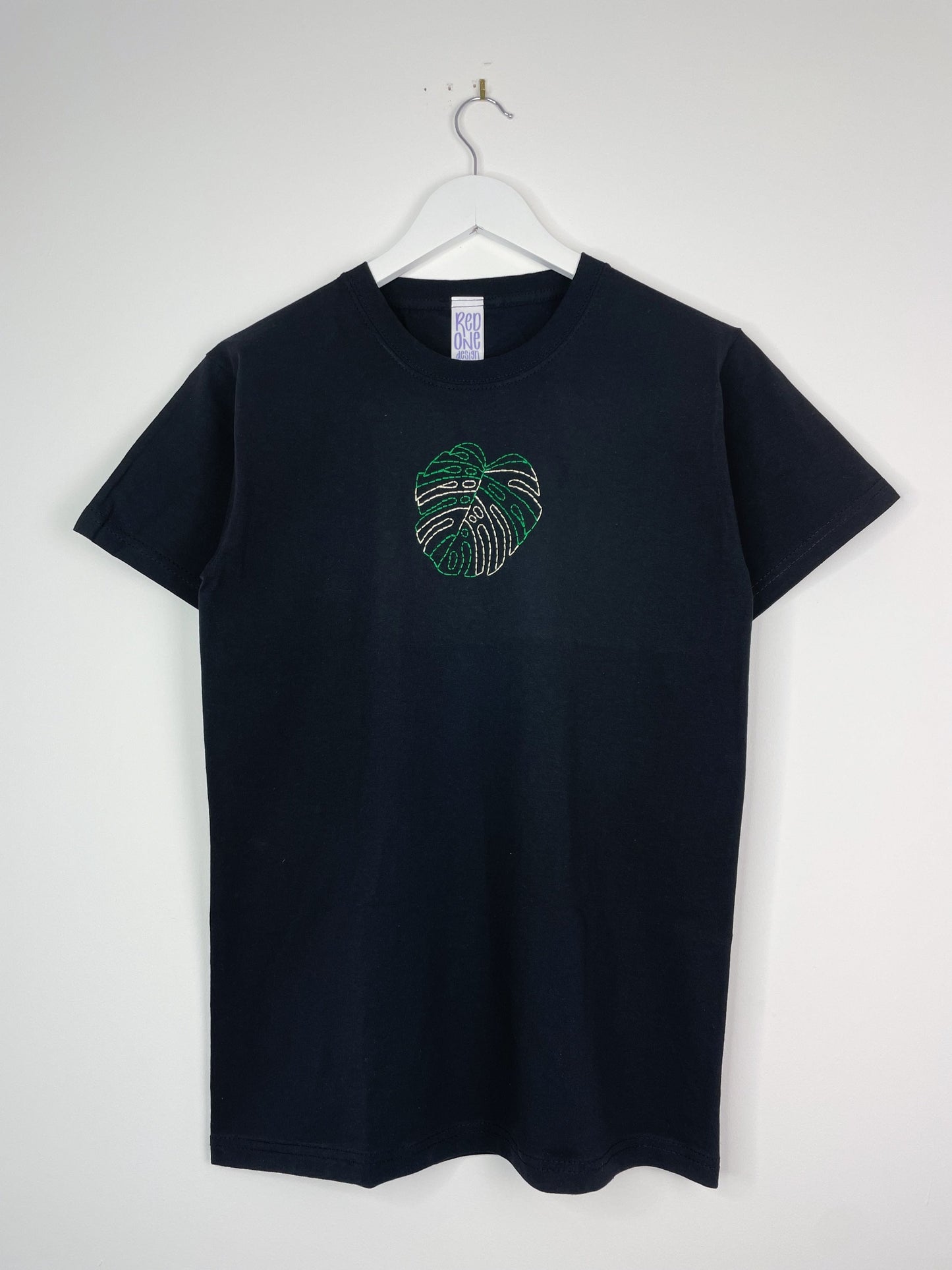 Hand Embroidered Variegated Monstera Plant T-Shirt
