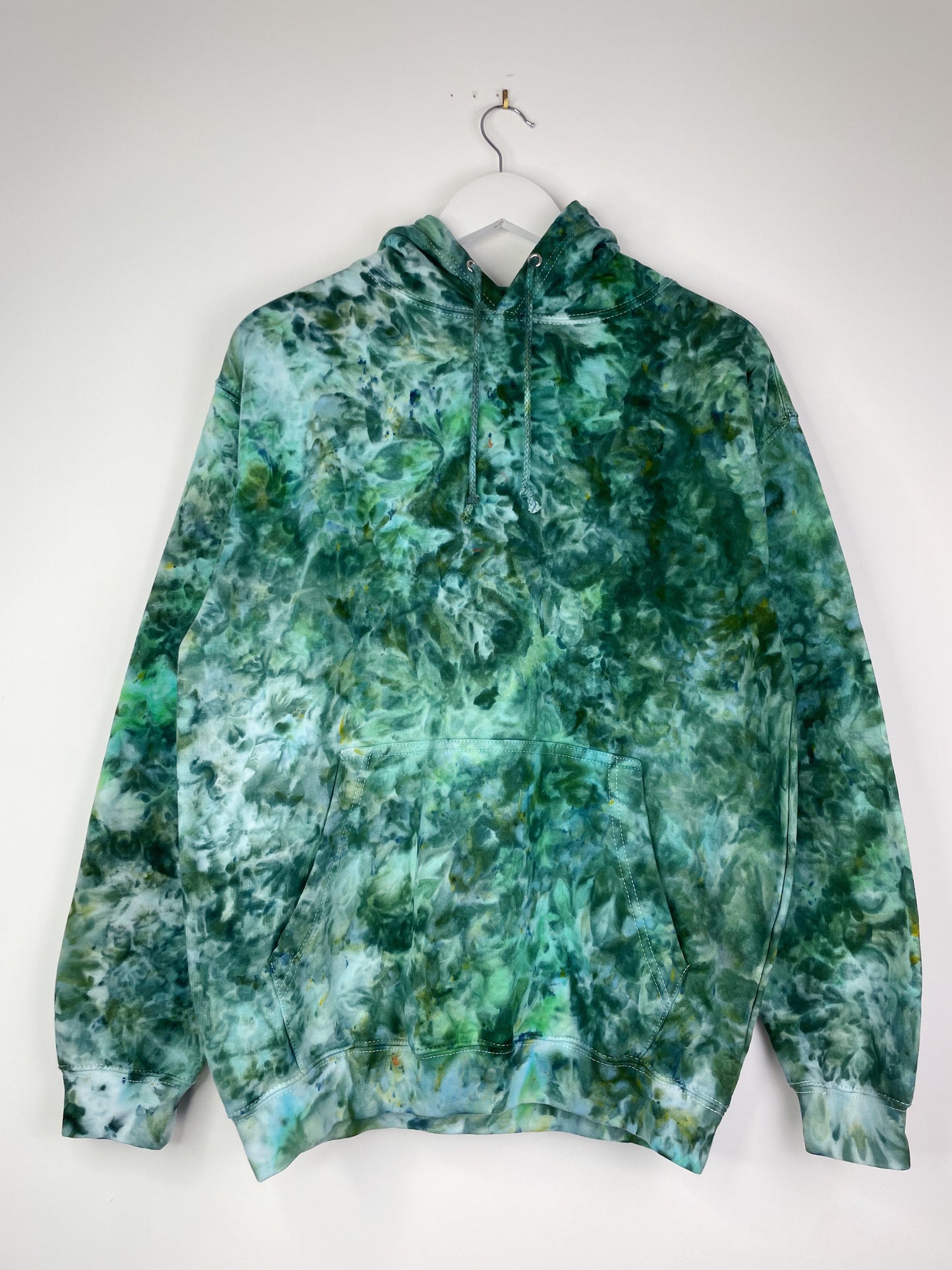 M | Ice Dye Dark Green Hand Dyed Pullover Hoodie