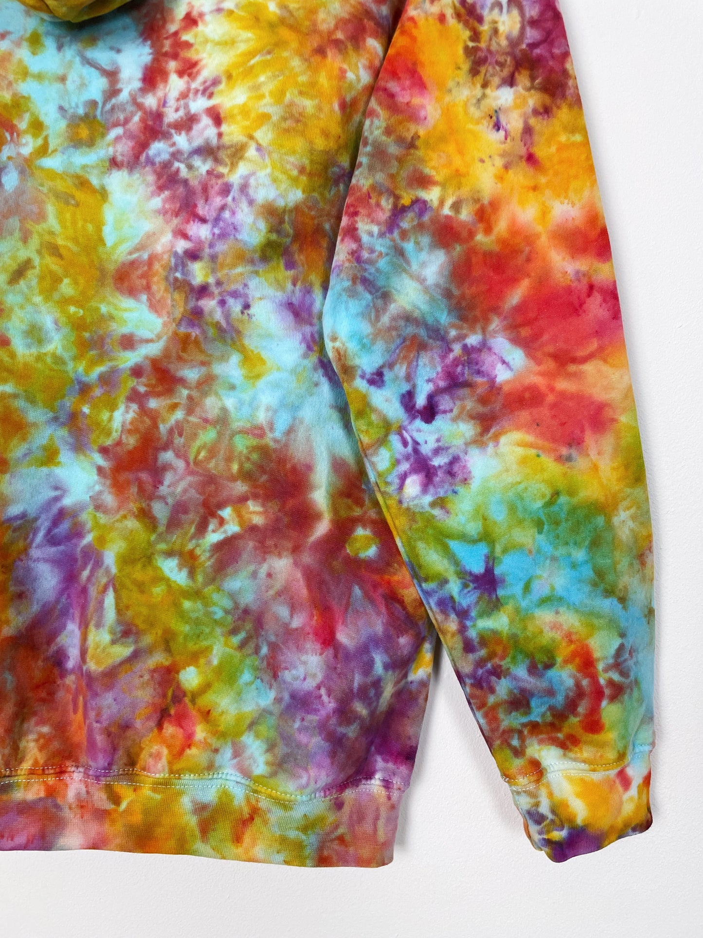 S | Ice Dye Rainbow Pink Multicolour Hand Dyed Pullover Hoodie