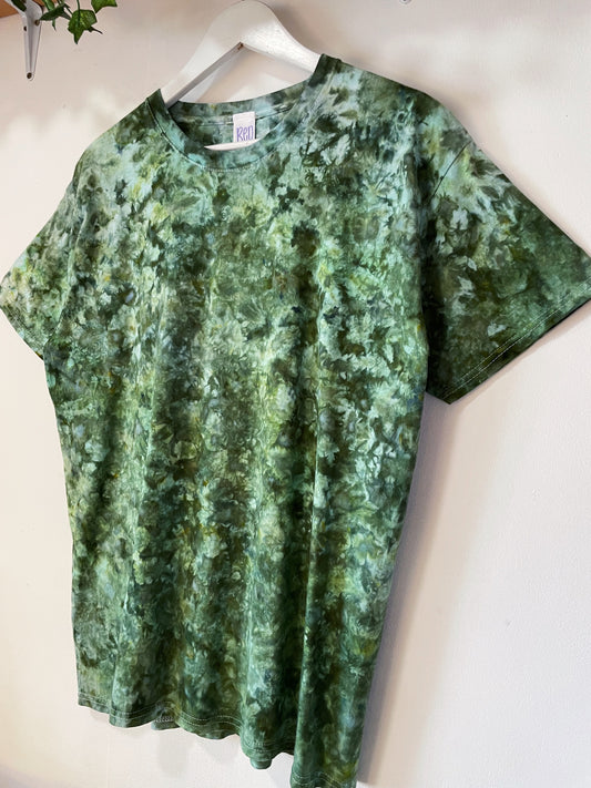 L | Ice Dye Dark Green Hand Dyed Ice Tie Dye T-Shirt