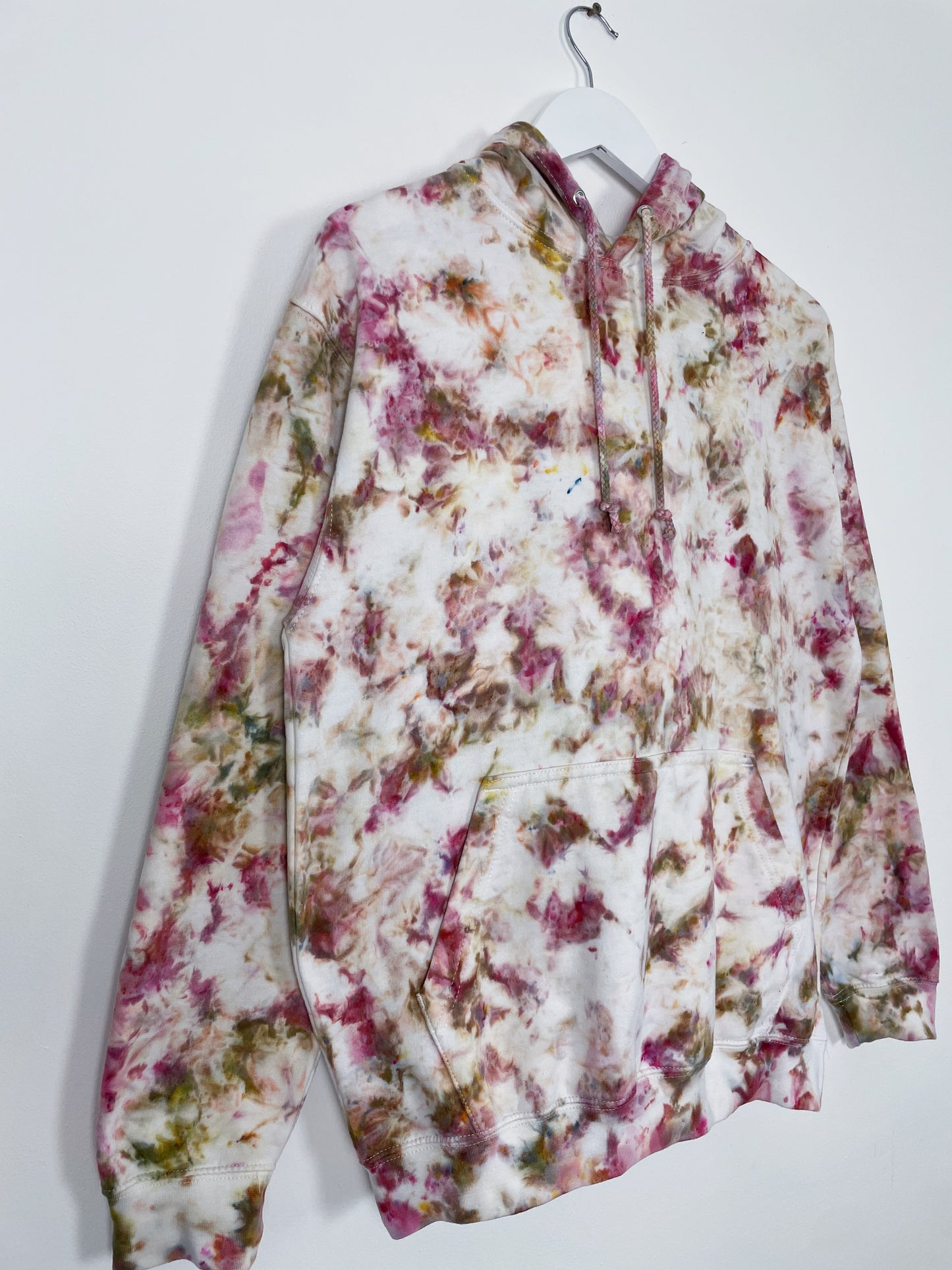 M | Ice Dye Dusty Pink and Brown Hand Dyed Pullover Hoodie