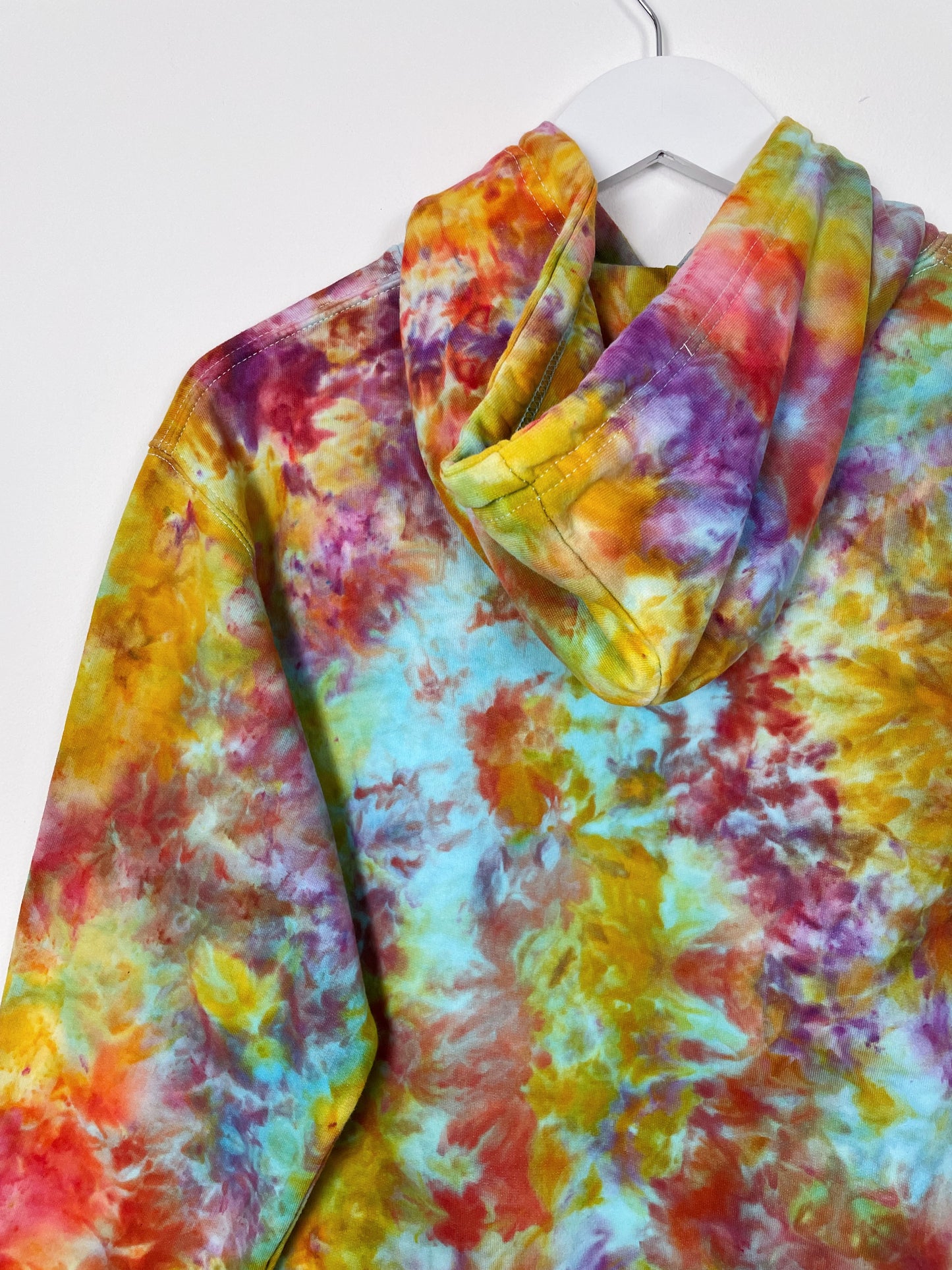 S | Ice Dye Rainbow Pink Multicolour Hand Dyed Pullover Hoodie