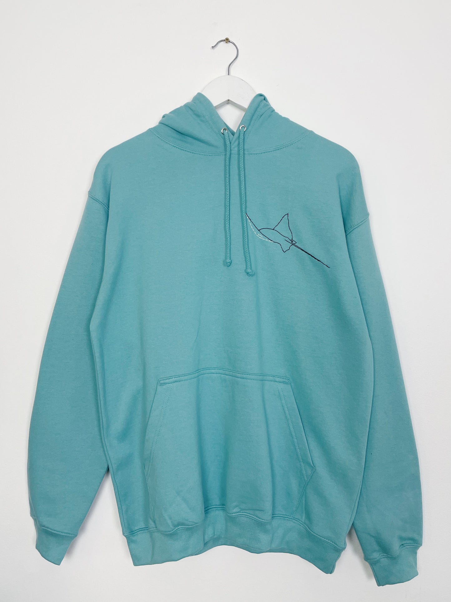 M | Stingray Hoodie Seafoam Blue Hand Embroidered | Minor Display Damage