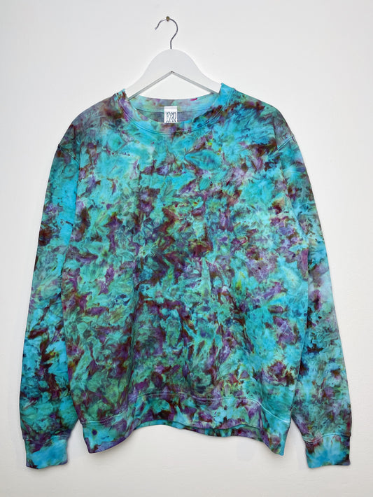 L | Ice Dye Blue, Green and Purple Hand Dyed Sweatshirt