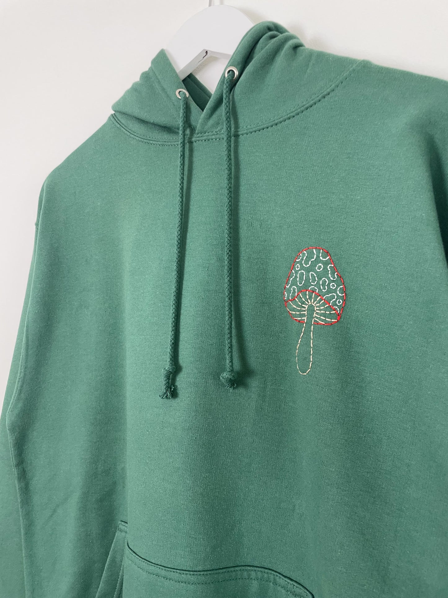 M | Mushroom Hoodie Green Hand Embroidered | Minor Display Damage