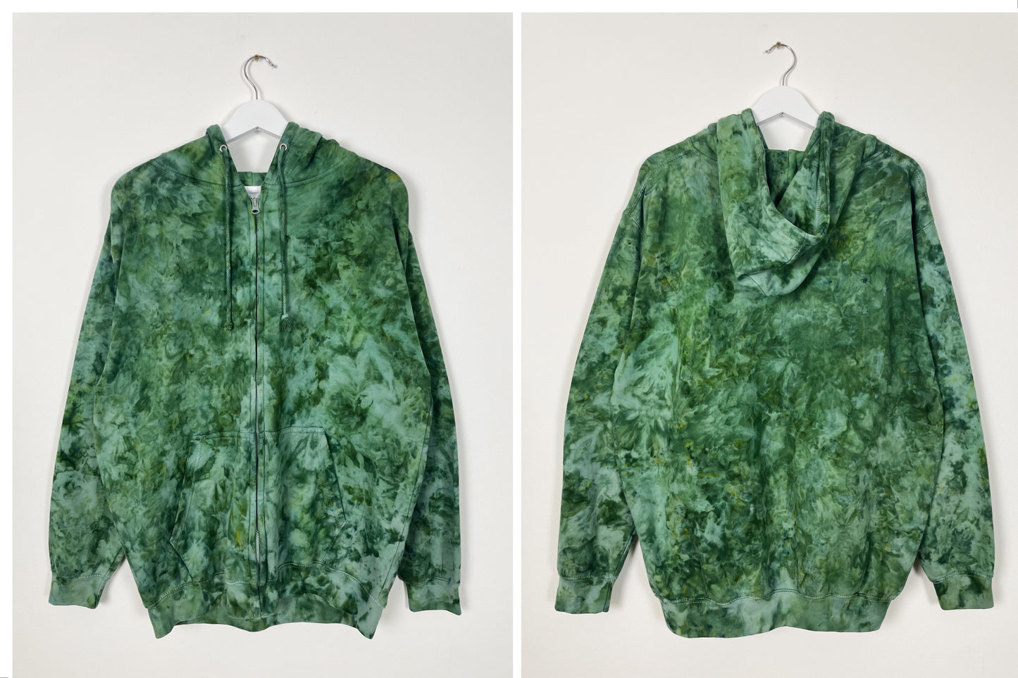 Ice Dye Dark Green Hand Dyed Zip Up Hoodie