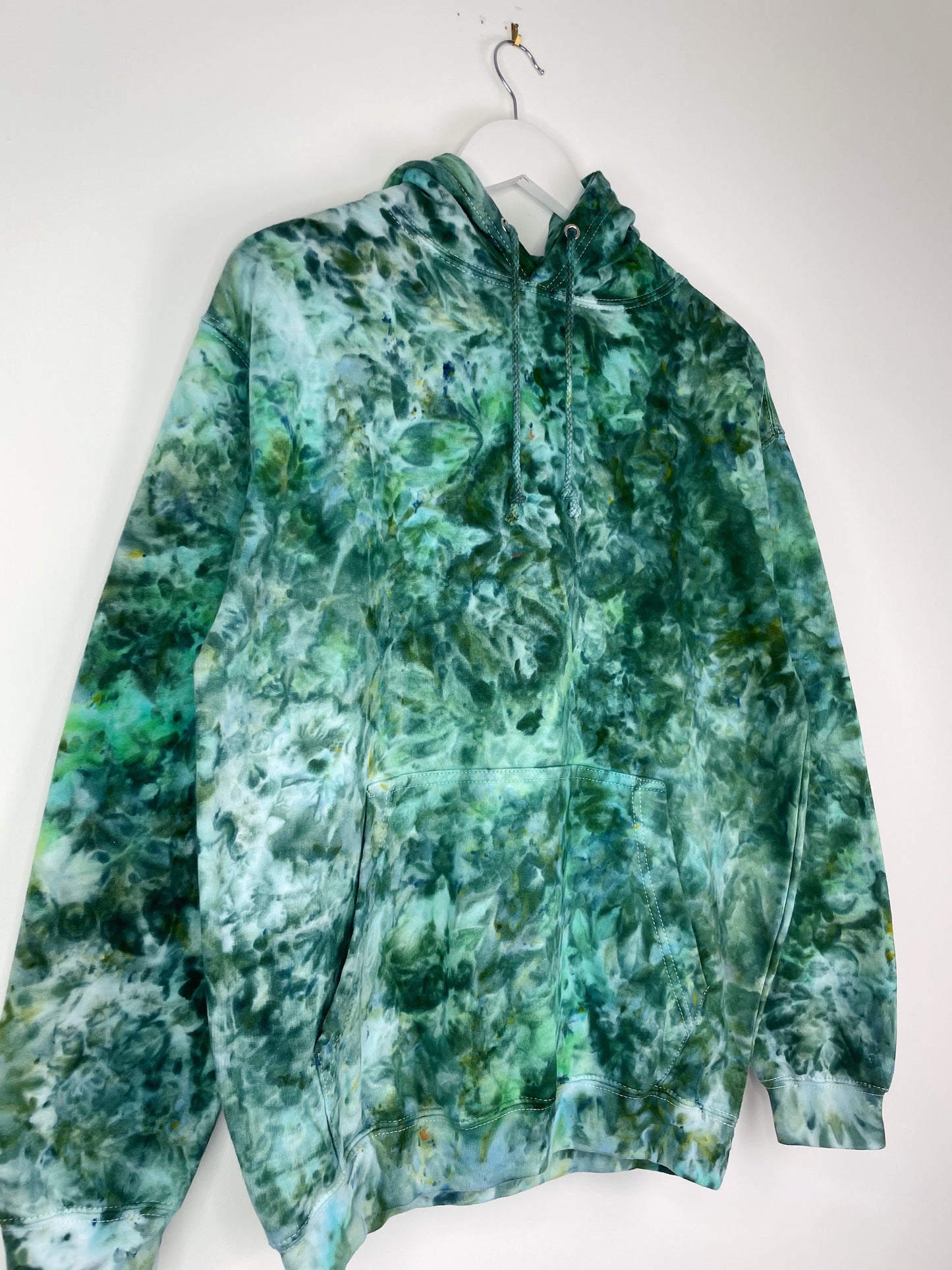 M | Ice Dye Dark Green Hand Dyed Pullover Hoodie