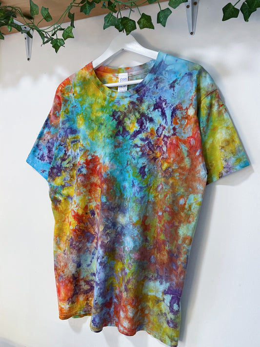 L | Ice Dye Rainbow Multicolour Hand Dyed Ice Tie Dye T-Shirt