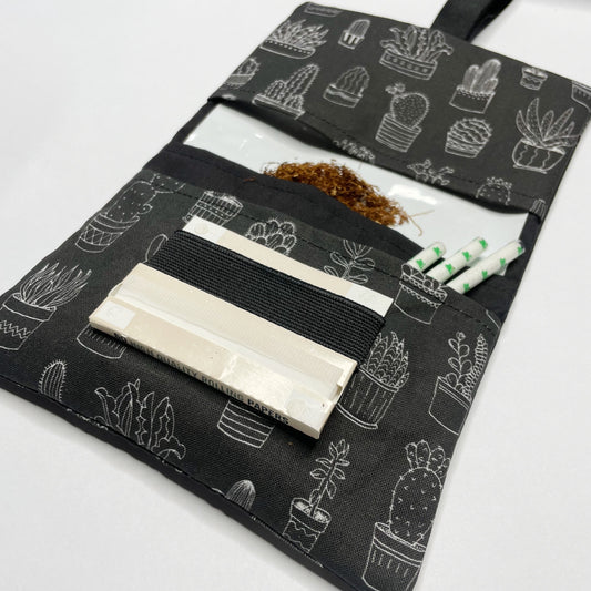 Handmade Tobacco Pouch | Black Houseplant Print Tobacco Storage Holder