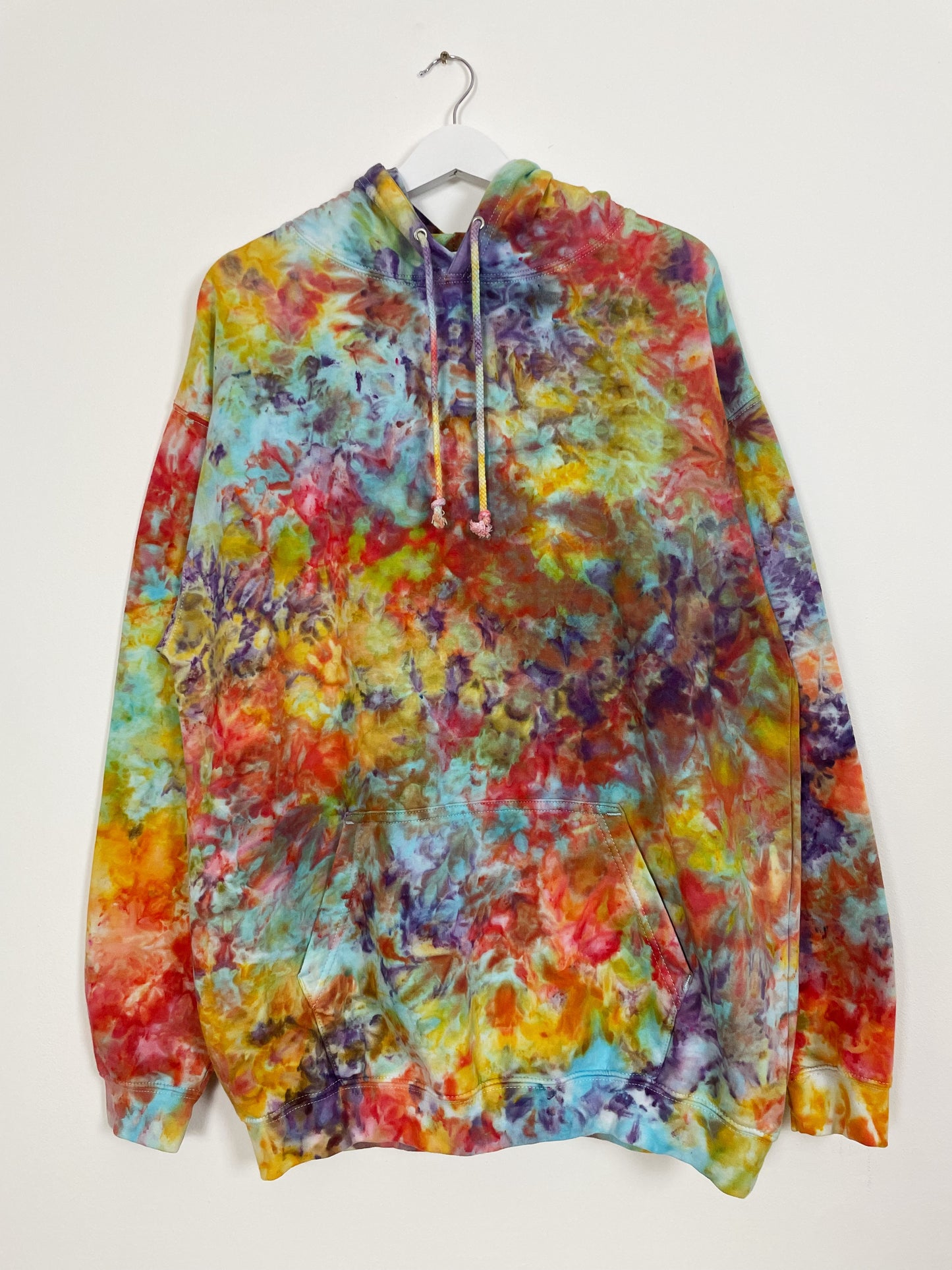 XL | Ice Dye Rainbow Multicolour Hand Dyed Pullover Hoodie