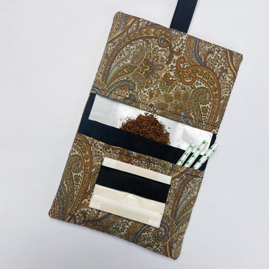 Handmade Tobacco Pouch | Brown Paisley Print Tobacco Storage Holder
