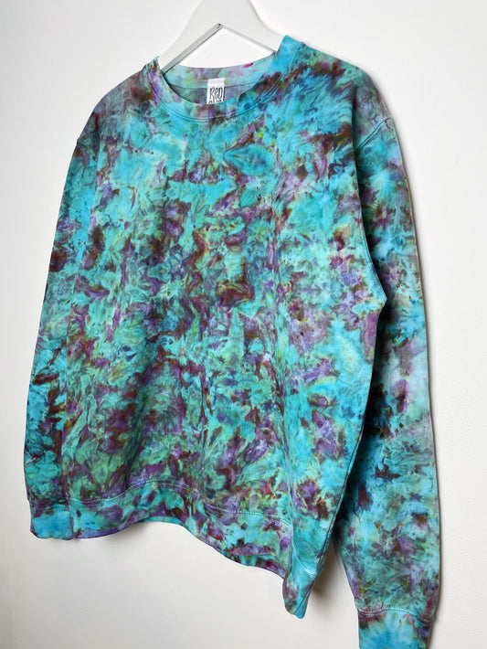 L | Ice Dye Blue, Green and Purple Hand Dyed Sweatshirt
