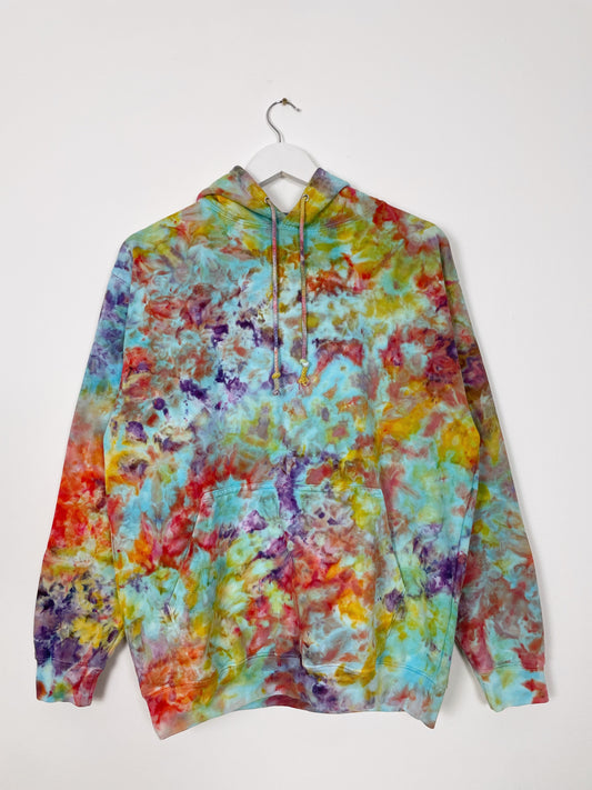 M | Ice Dye Rainbow Multicolour Hand Dyed Pullover Hoodie
