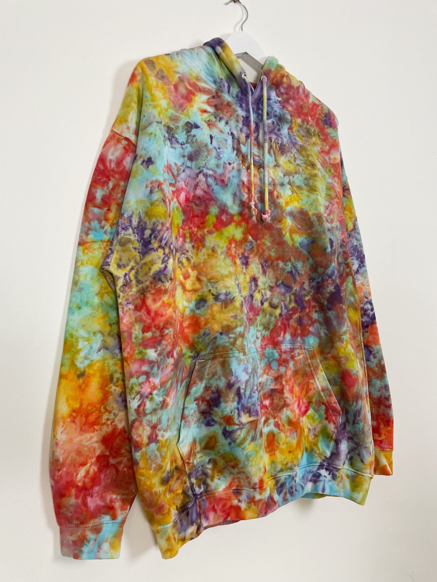 XL | Ice Dye Rainbow Multicolour Hand Dyed Pullover Hoodie
