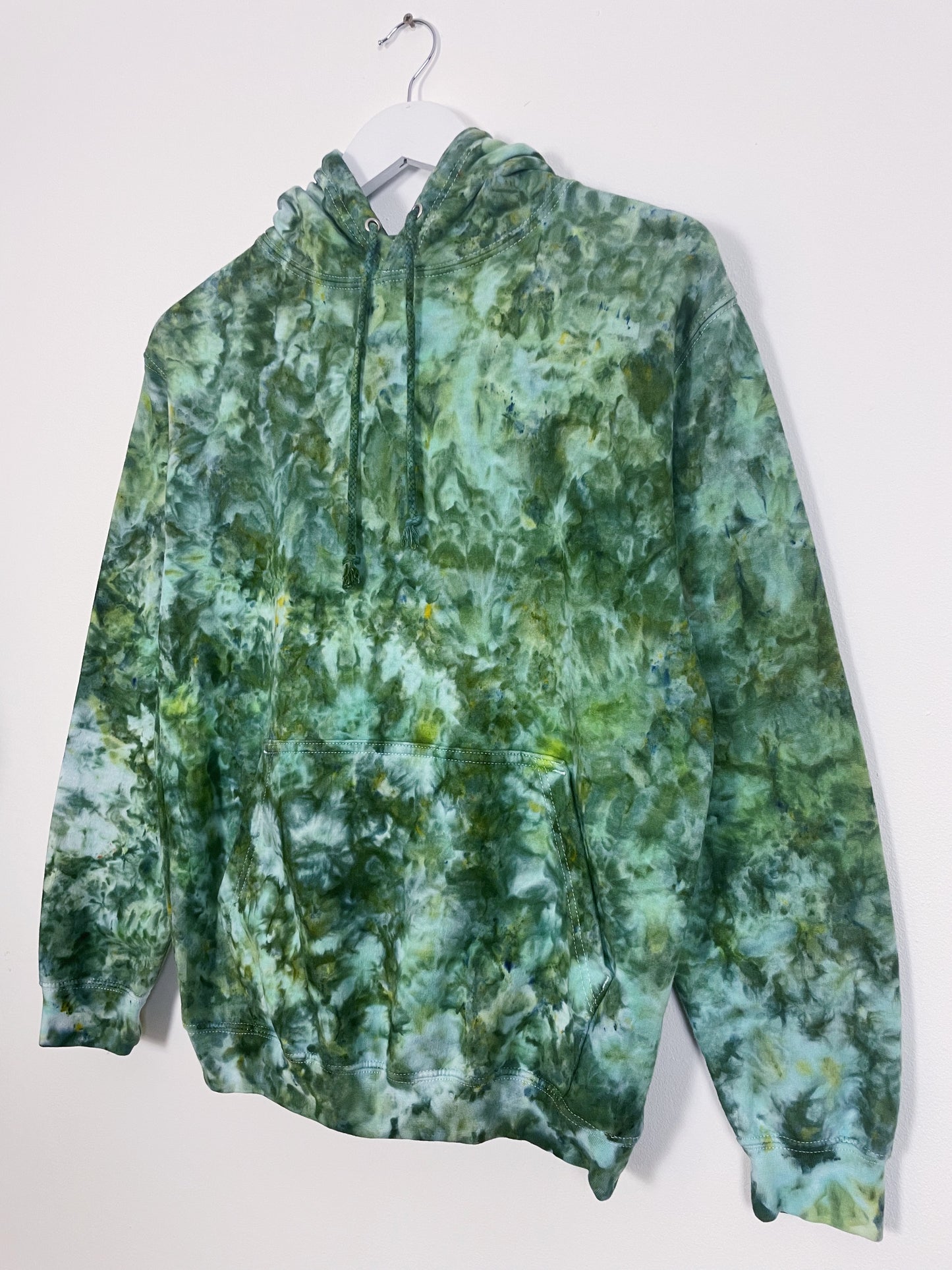 S | Ice Dye Dark Green Hand Dyed Pullover Hoodie