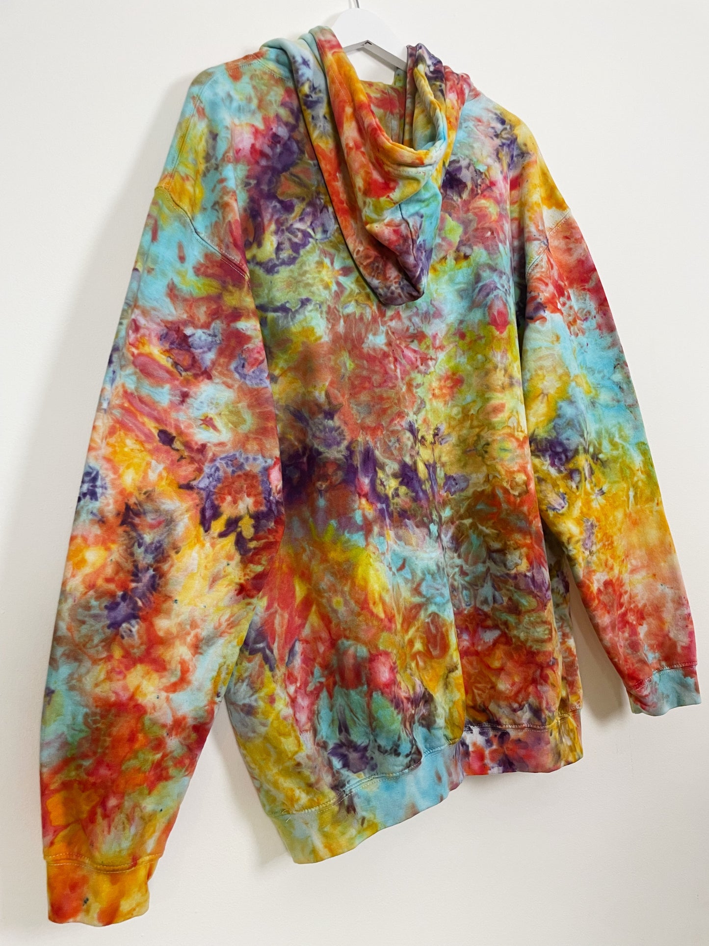 XL | Ice Dye Rainbow Multicolour Hand Dyed Pullover Hoodie