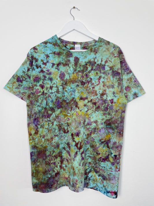 L | Blue Orange Purple Ice Dye Hand Dyed T-Shirt