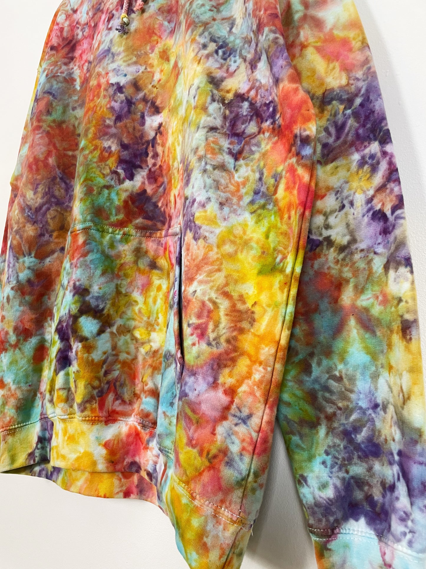 L | Ice Dye Rainbow Pink Multicolour Hand Dyed Pullover Hoodie